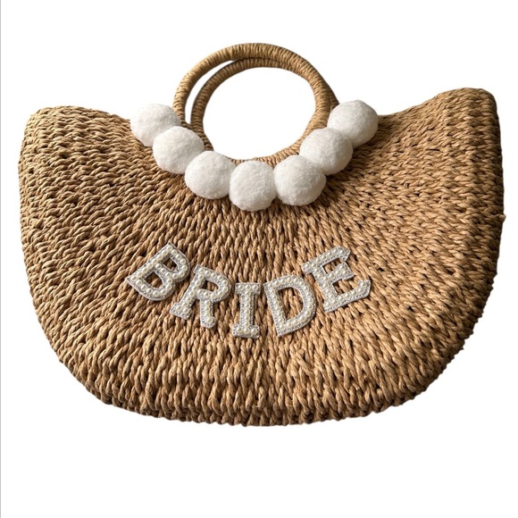 Bride Scalloped Tote and Woven Handbag Set - Picture 2 of 8